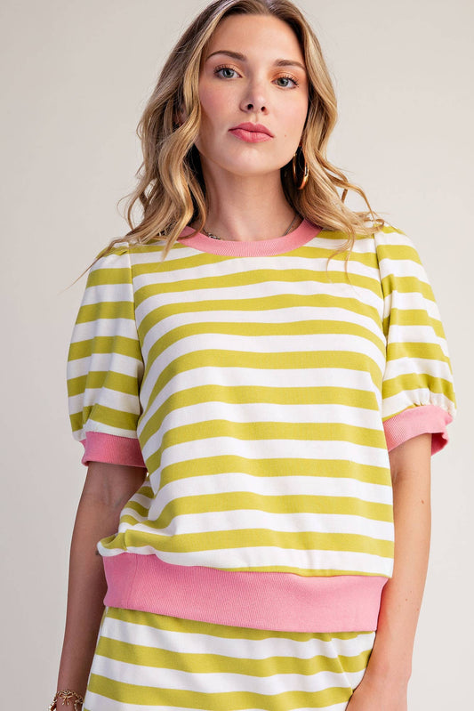 Stripe Sweatshirts Pullover Puff Sleeve