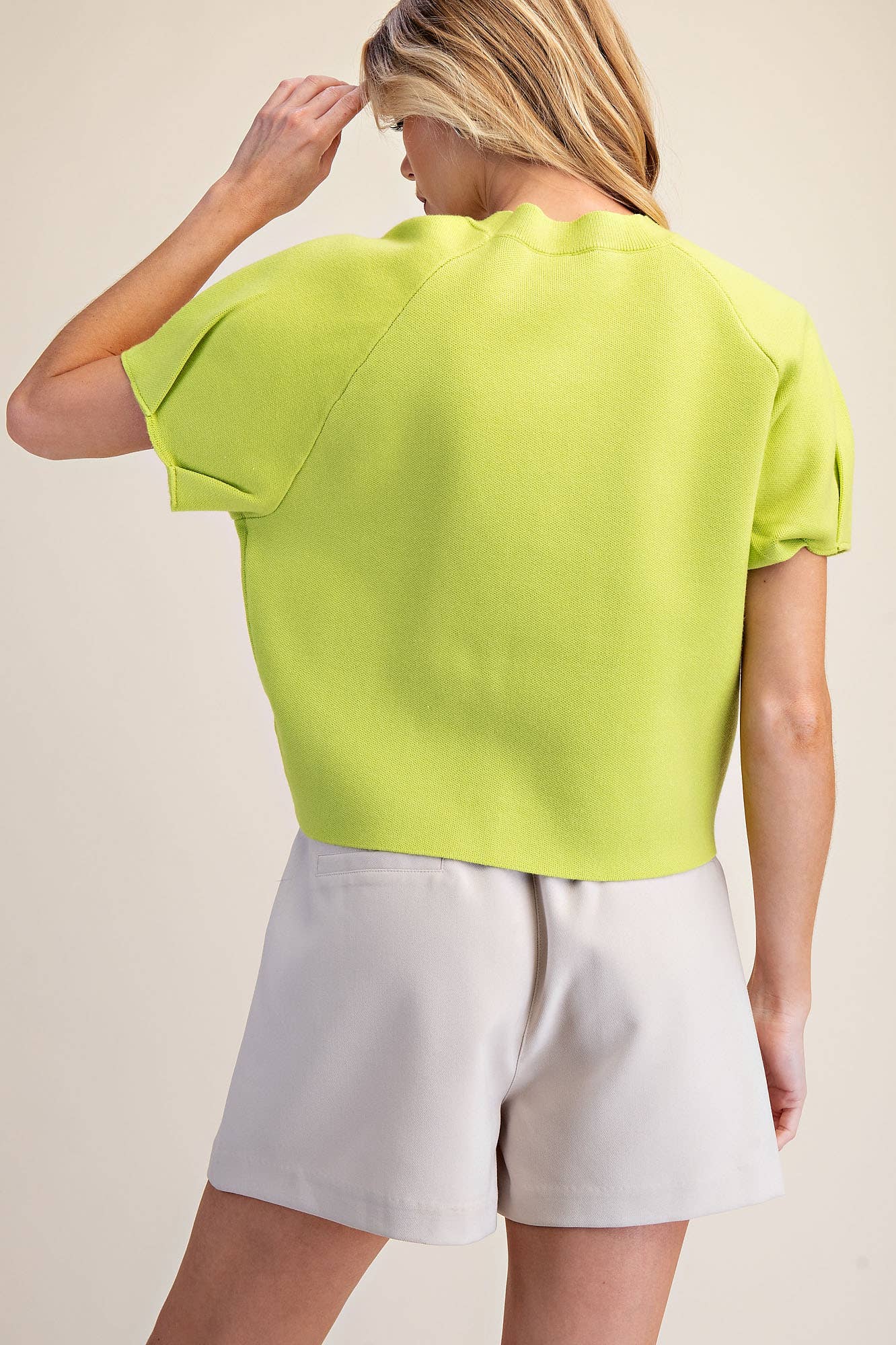 Round Neck Puff Short Sleeve Sweater Top