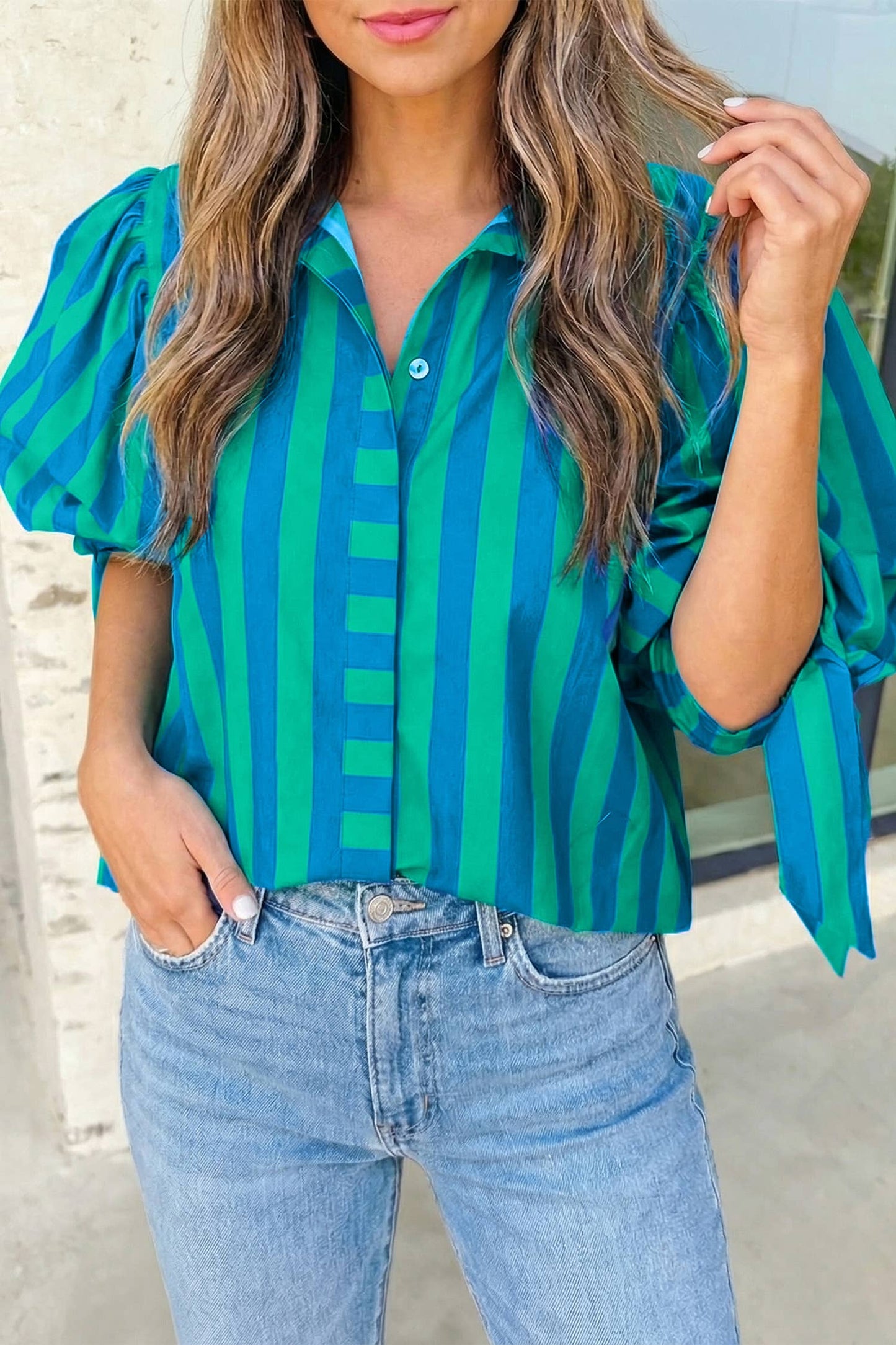 Stripe Tie Sleeve Button Down Shirt | S-XL