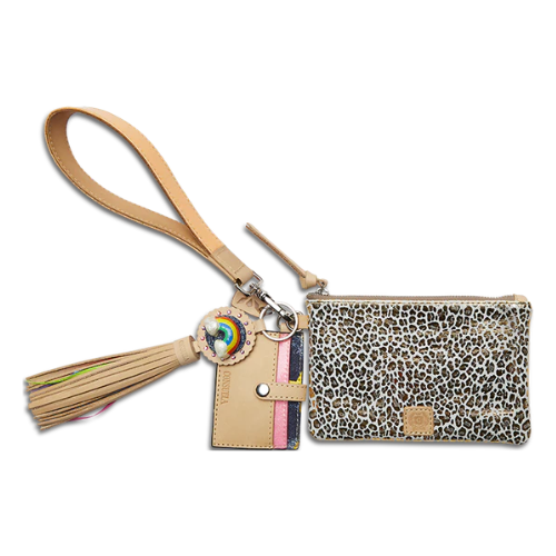Kit Jag Foiled Leather Print with Rainbow Charm and leather card holder wallet Wrist Strap