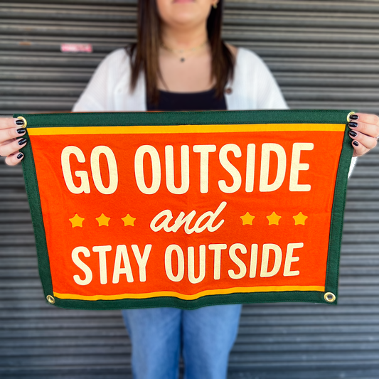 Go Outside Camp Flag by Oxford Pennant Company