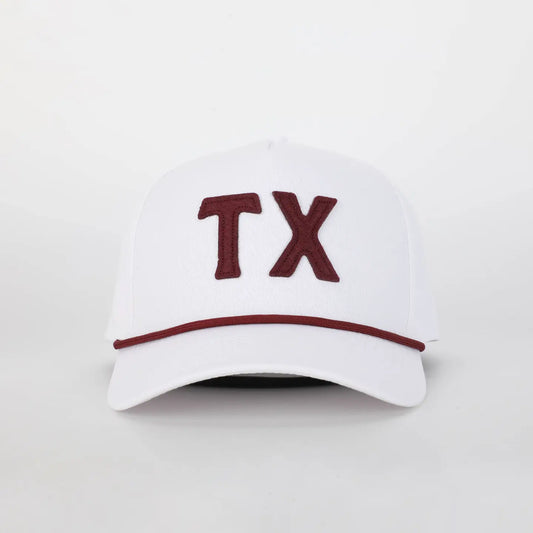 TX Collegiate Hat White and Maroon