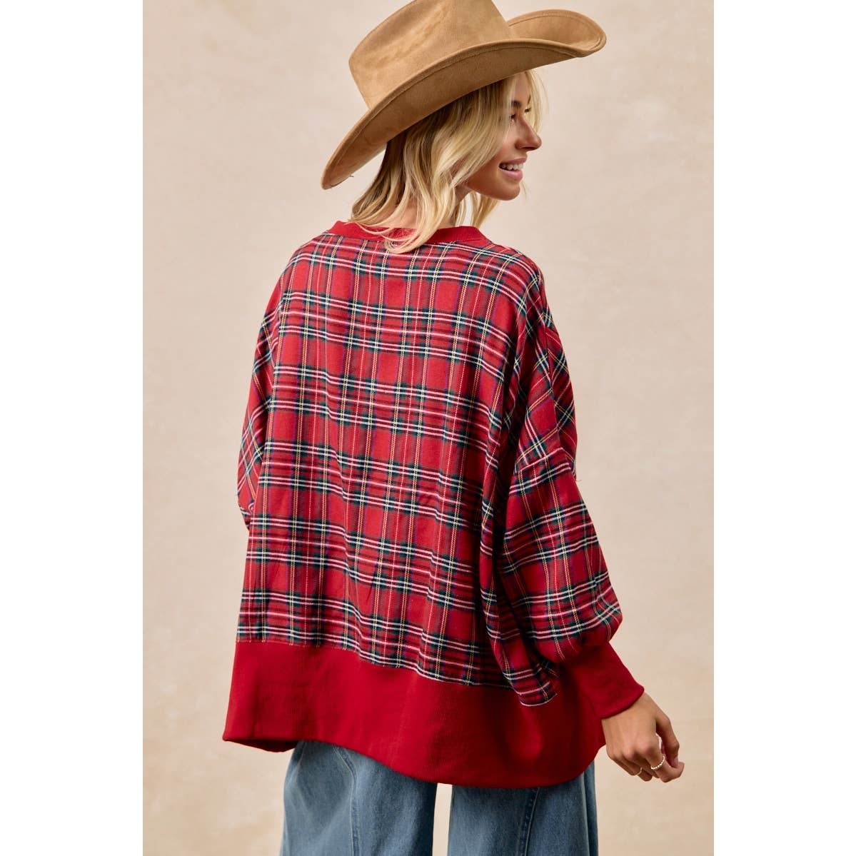 MERRY LETTER PATCHES CHRISTMAS PLAID SWEATSHIRT