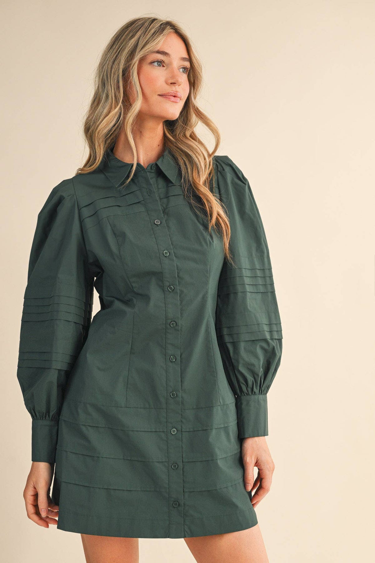 PIN TUCK DETAIL BUTTON DOWN MINI DRESS MDR4328