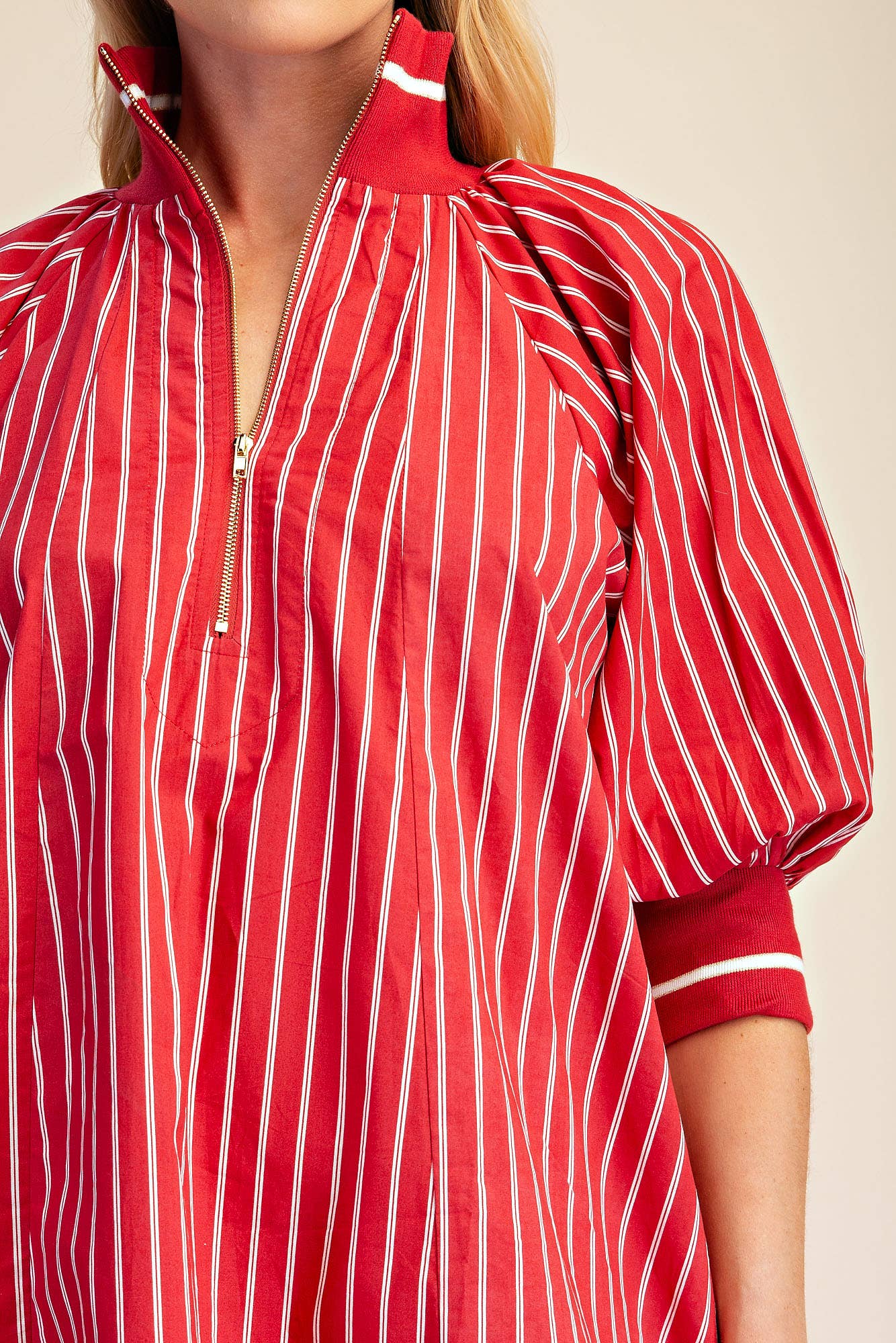 Mock Neck Band Half Zip Stripe Mini Dress