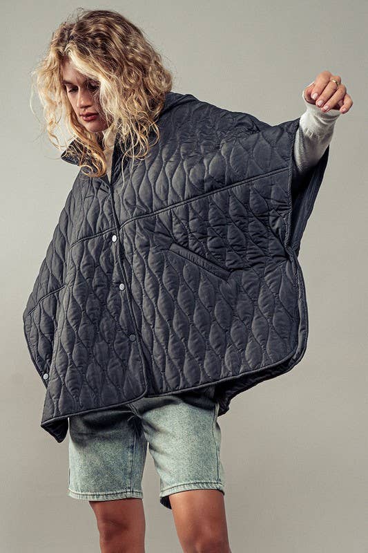 Contrast Quilted Shroud Cloak