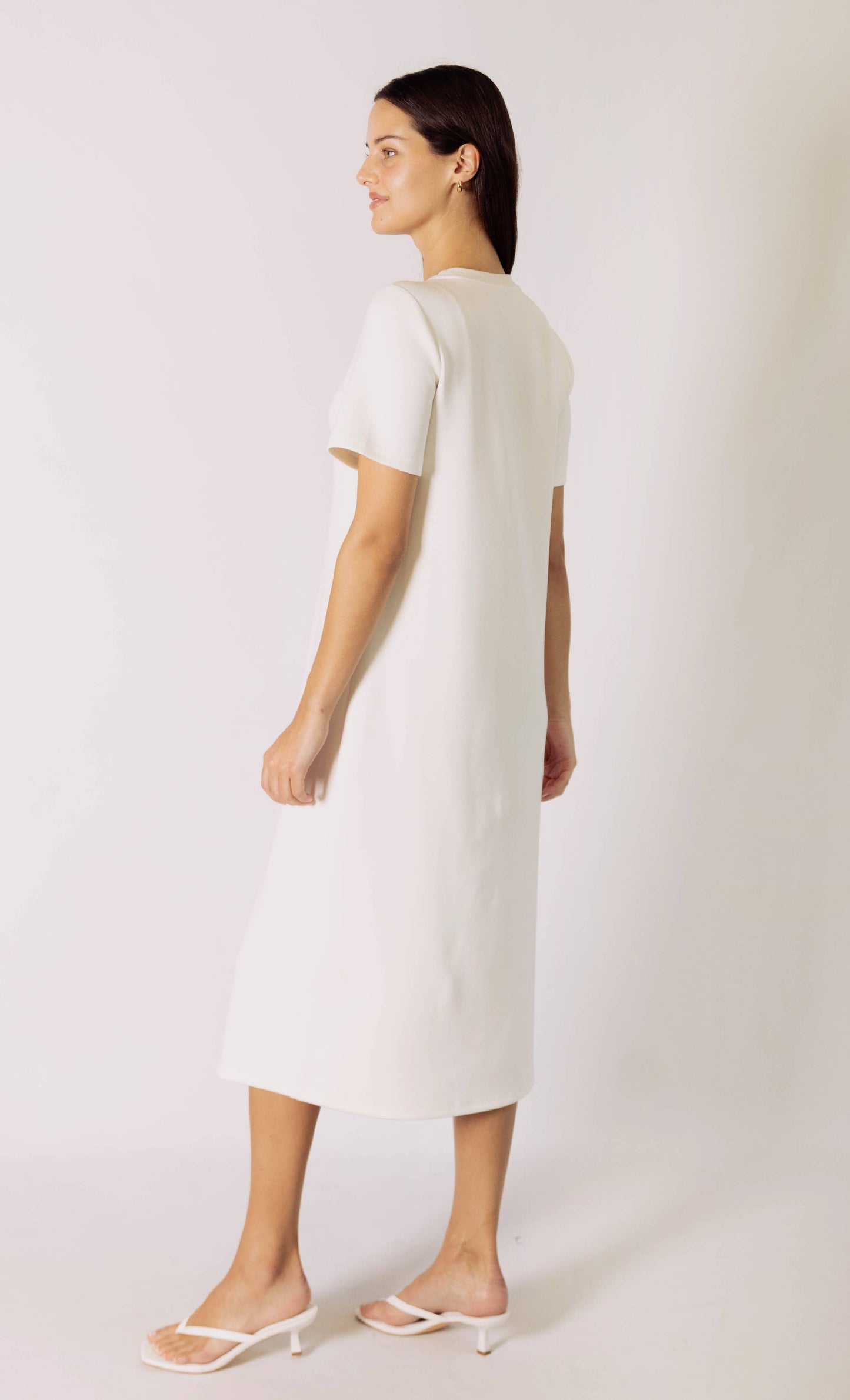 P. CILL Butter Modal Short Sleeve Contrast Rib Neckband Midi