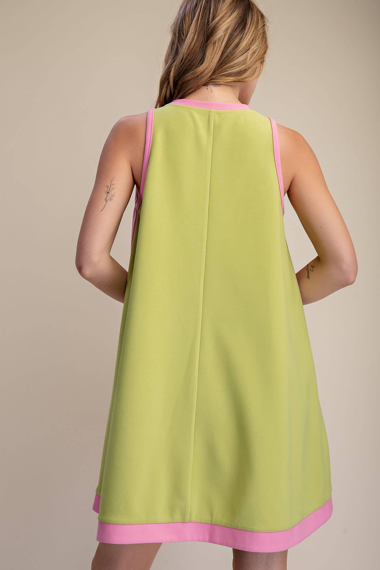 A-line Sleeveless Mini Dress With Round Neck Hem Contrast