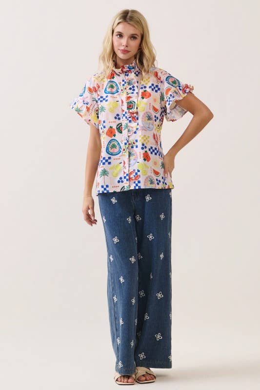 Printed Button-Front Blouse CT52642