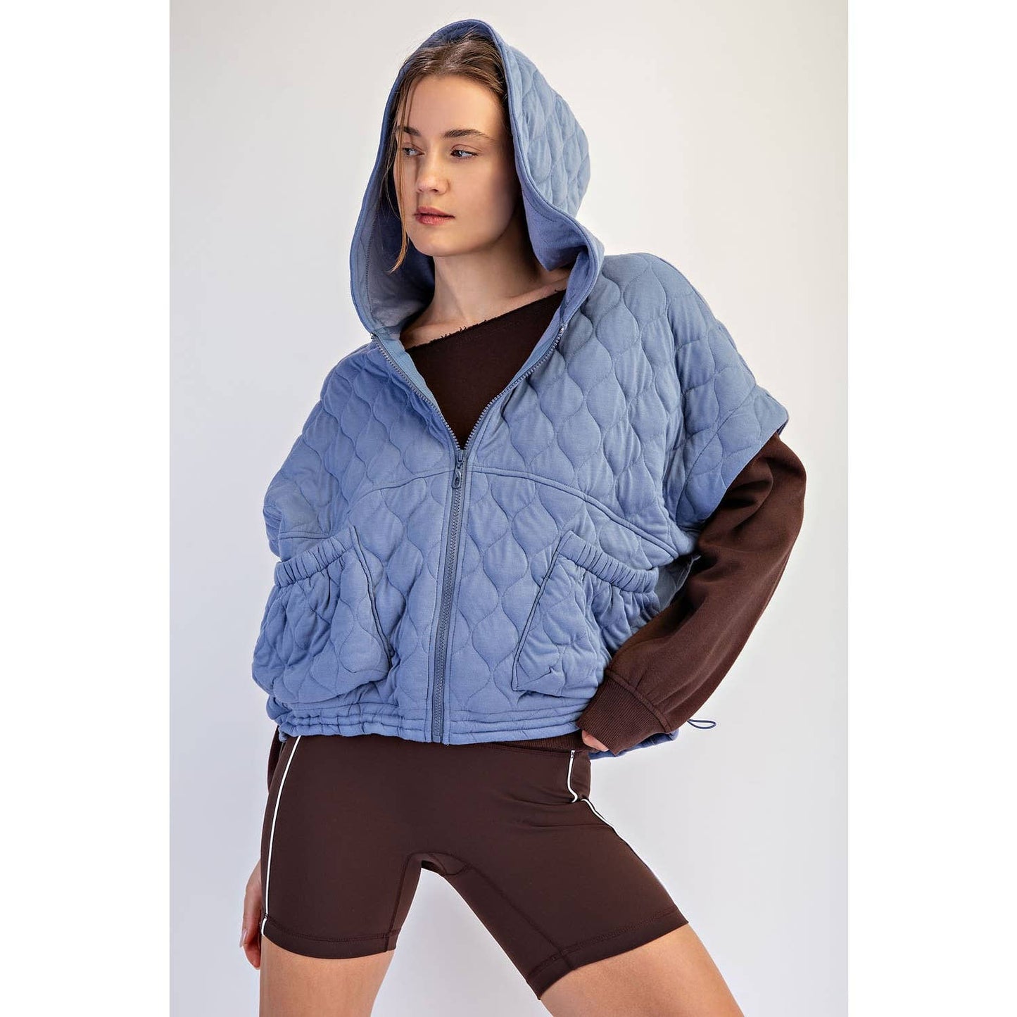 BUBBLE QUILT CINCH HOODIE VEST
