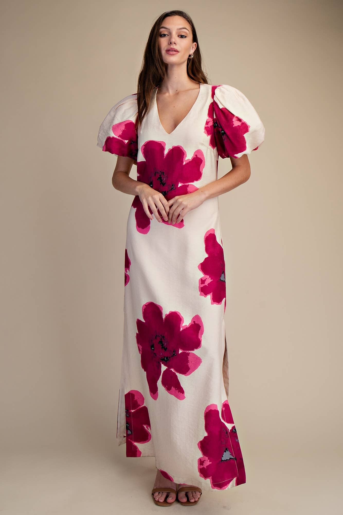 Puff-Sleeve A-Line Maxi Dress