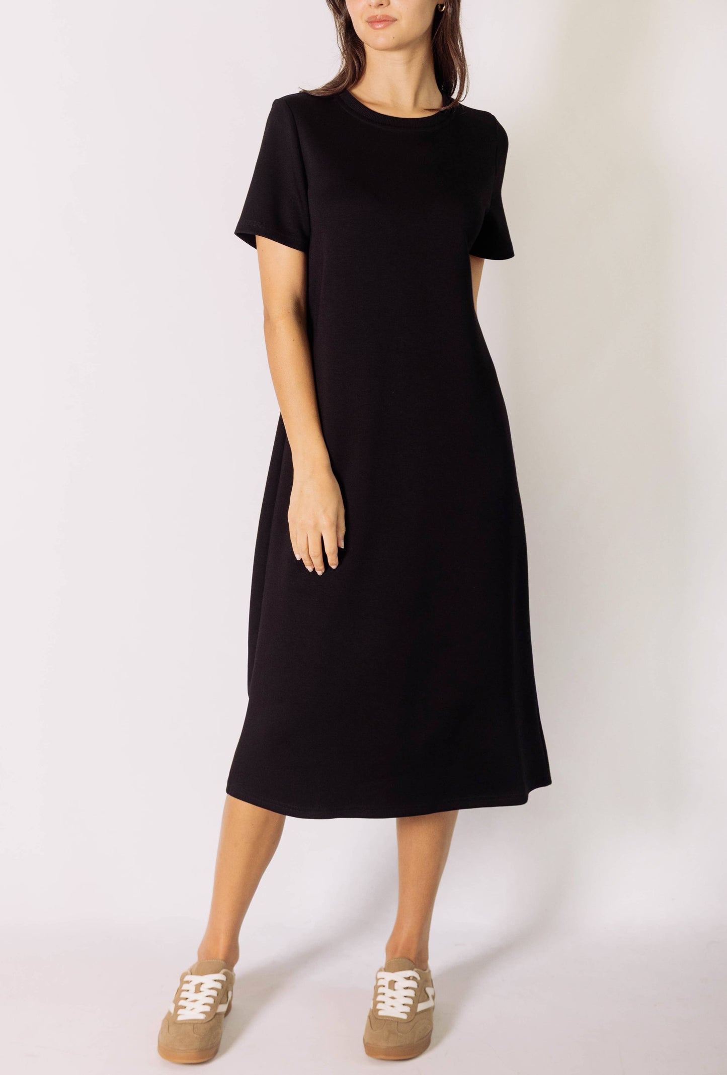 P. CILL Butter Modal Short Sleeve Contrast Rib Neckband Midi