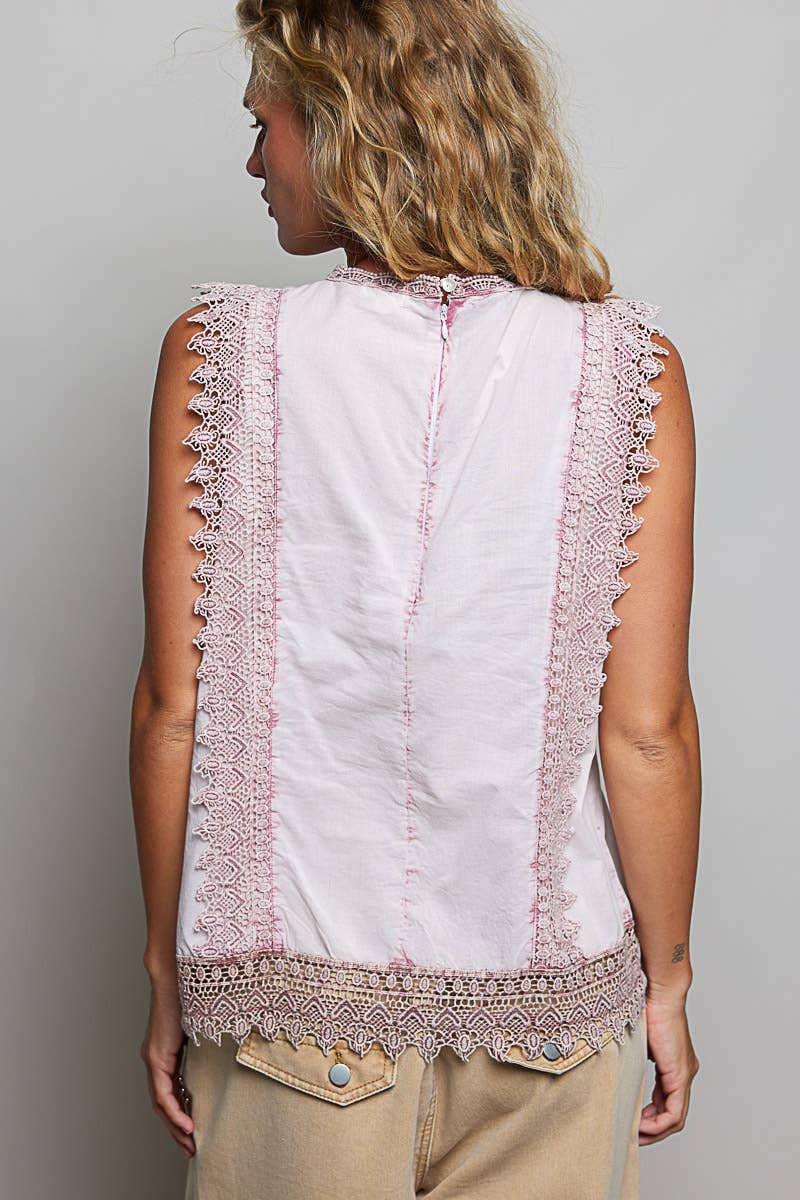Floral Scalloped Lace Trim Embroidered Cotton Top