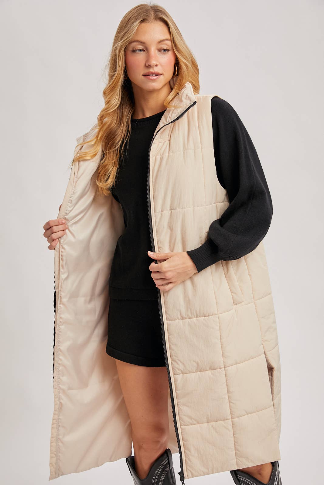 QUILTED LONGLINE PUFFER VEST