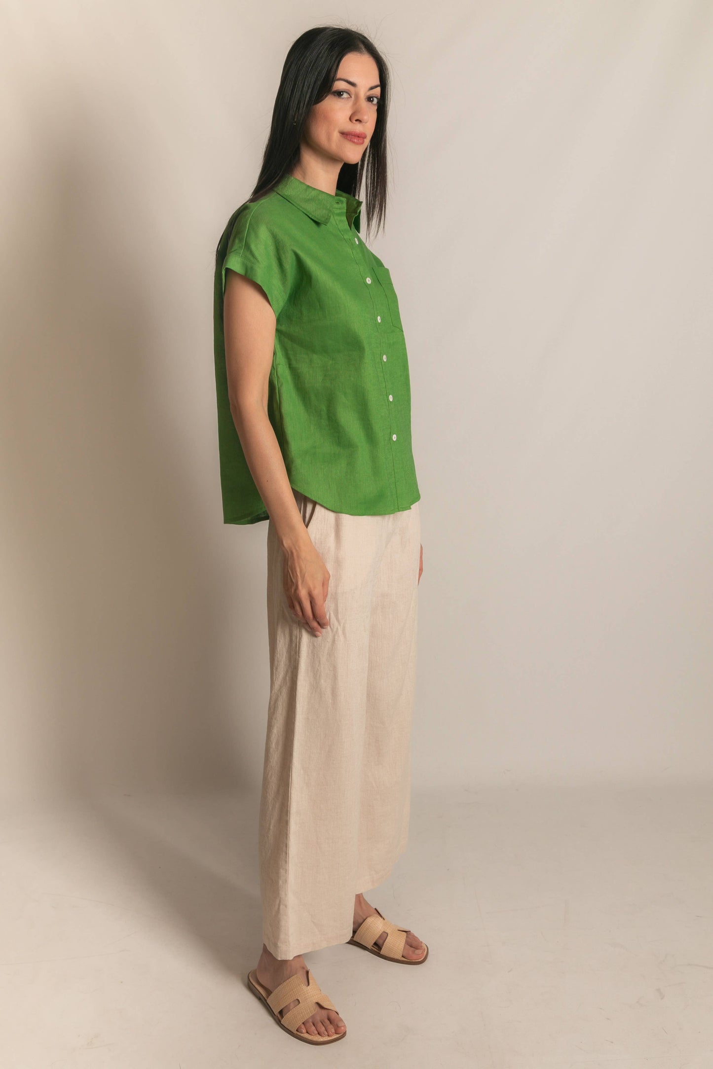P.CILL Linen Relaxed Short Sleeve Button Up Shirt