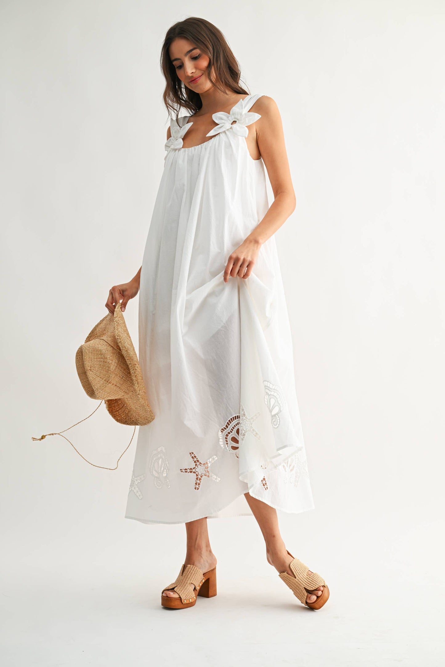 CJD27089 Embroidered Maxi Dress with Floral Shoulder Accents