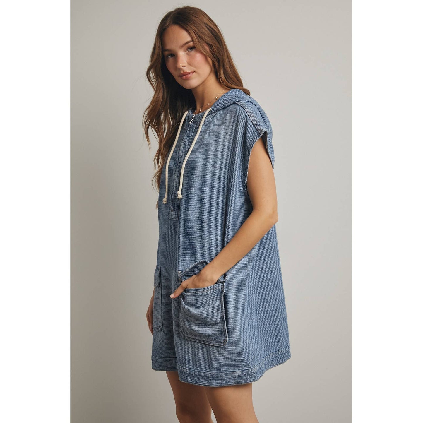 COTTON DENIM HOODIE MINI DRESS / WL25-12030