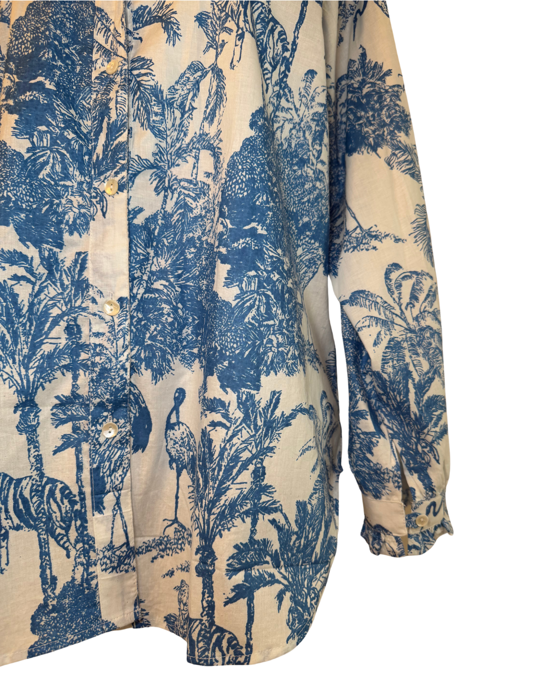 Jungle Toile Block Print Ruffled Collared Blouse
