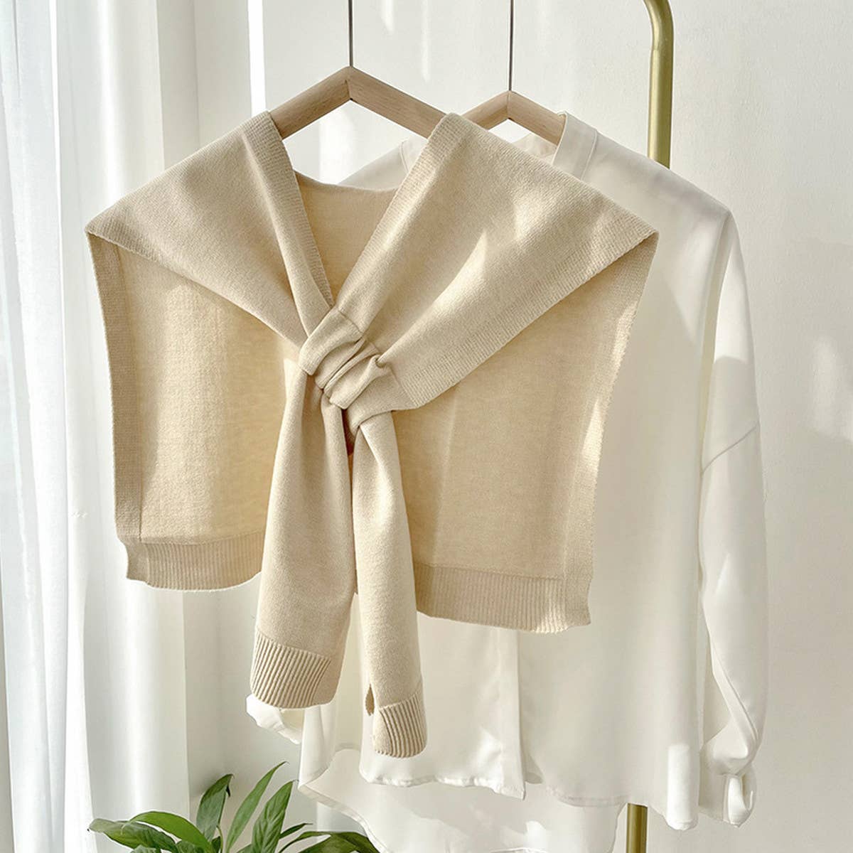 Solid Color Knitted Knotted Shawl–Casual & Cozy _CWASC0757