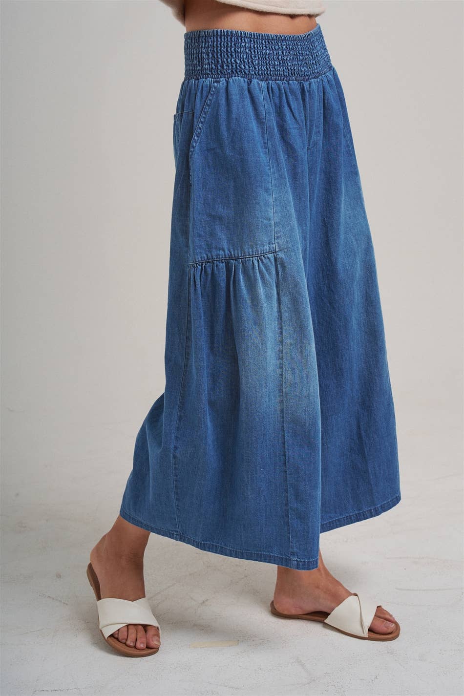 REAXED WIDE FLARED LEG BOHO WESTERN DENIM PANTS
