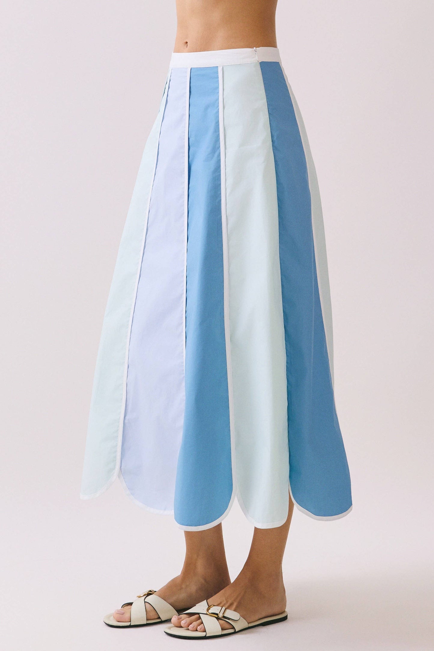 CS3960-Color Block Paneled Design A Line Midi Skirt