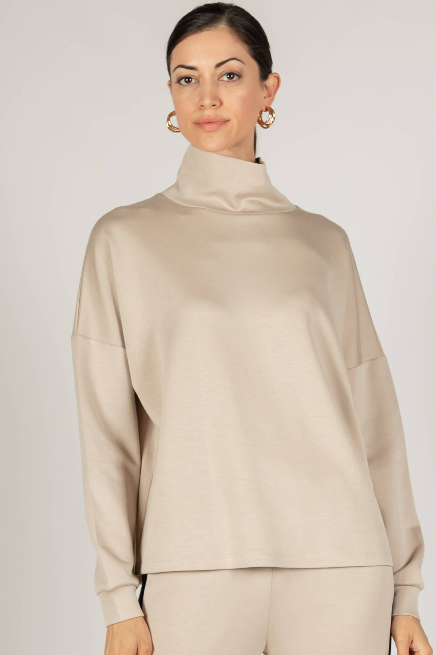 P. CILL Butter Modal Cowl Neck Long Sleeve Top