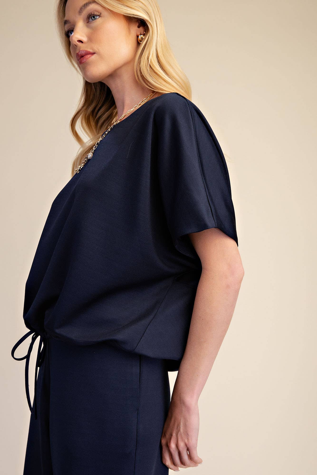 Round Neck Top Adjustable Tie Hem