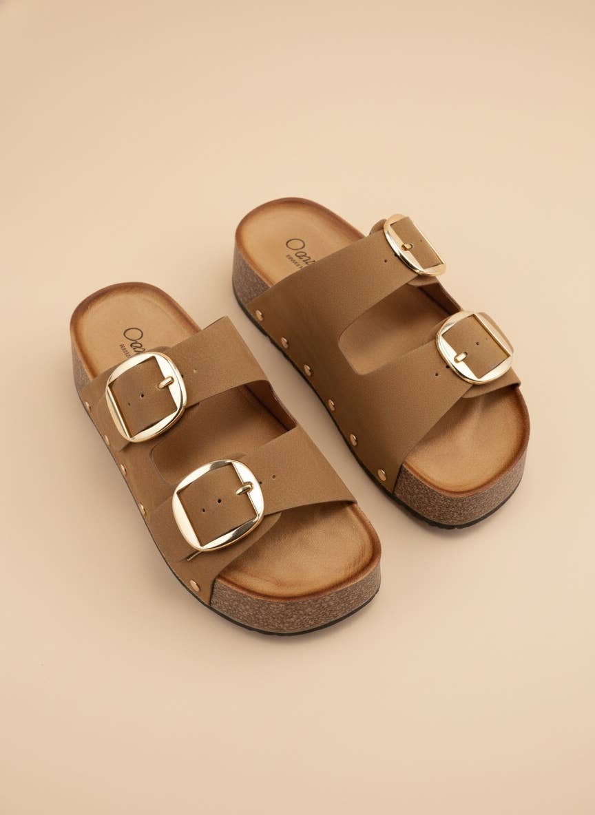 NANCY DOUBLE STRAPS WITH BOLD METAL BUCKLES PLATFORM SANDAL