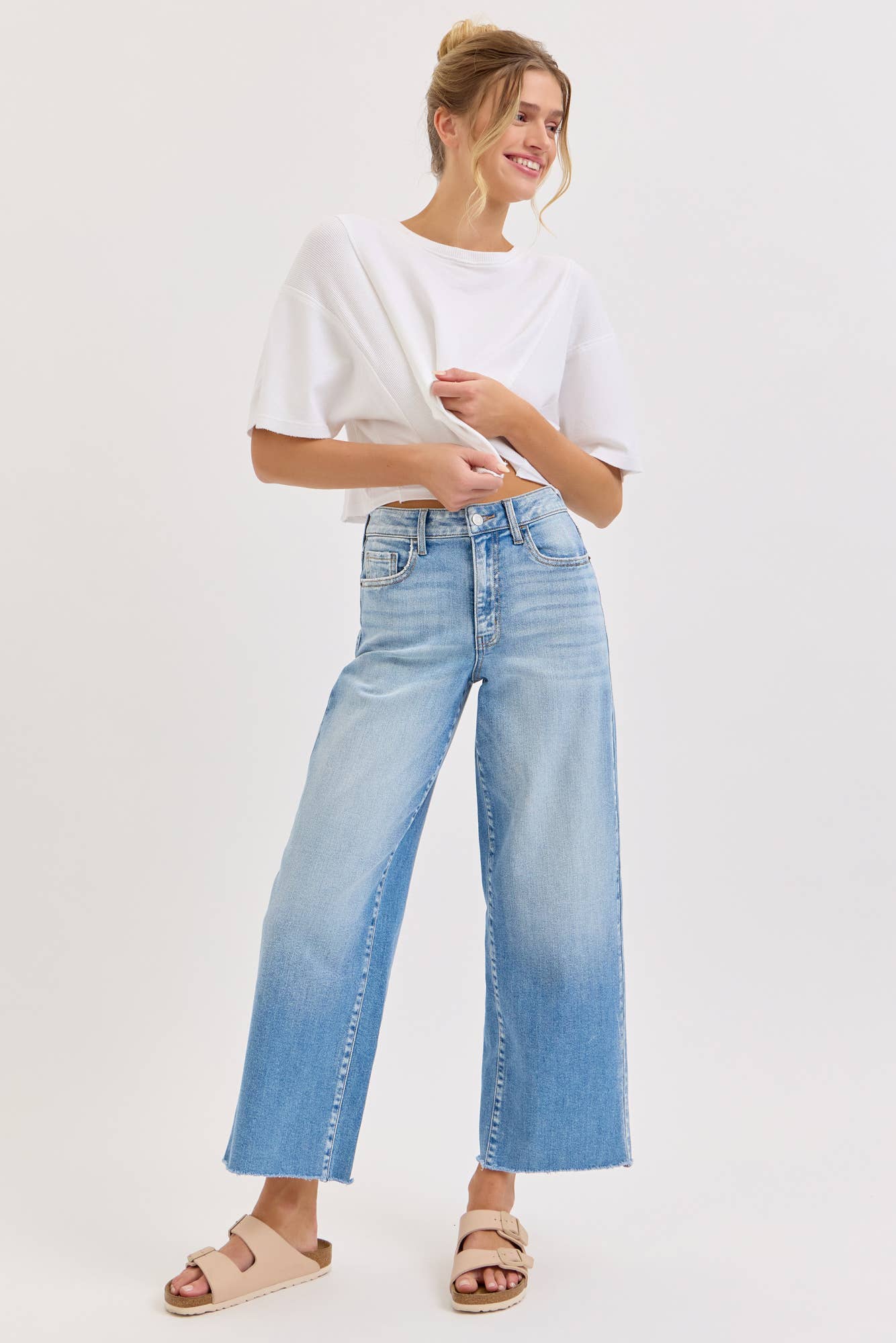 High Rise Crop Wide Leg with Raw Hem [WV99769LT]
