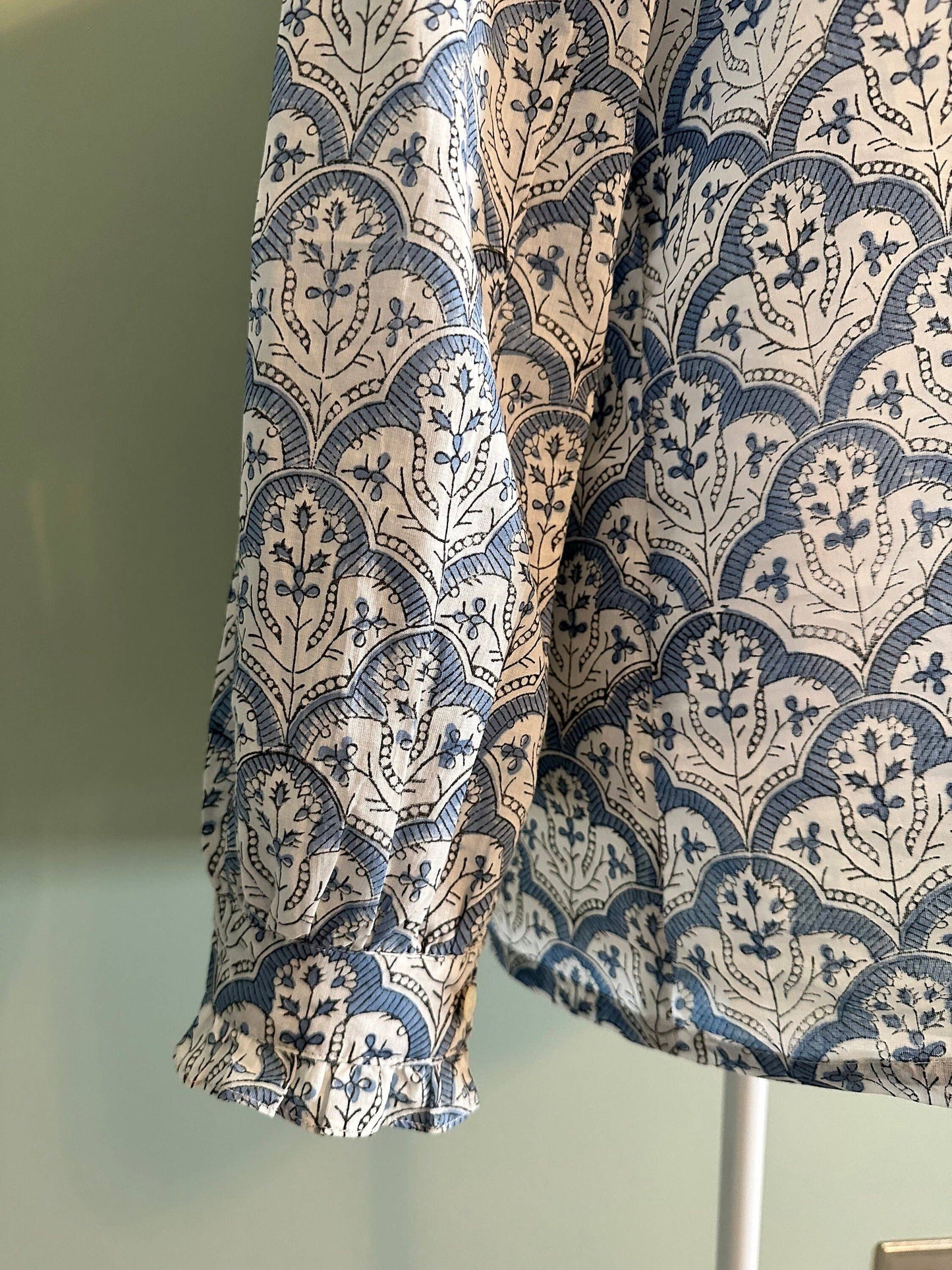 Women's Floral Block Print Ruffle Collar Button Down Blouse