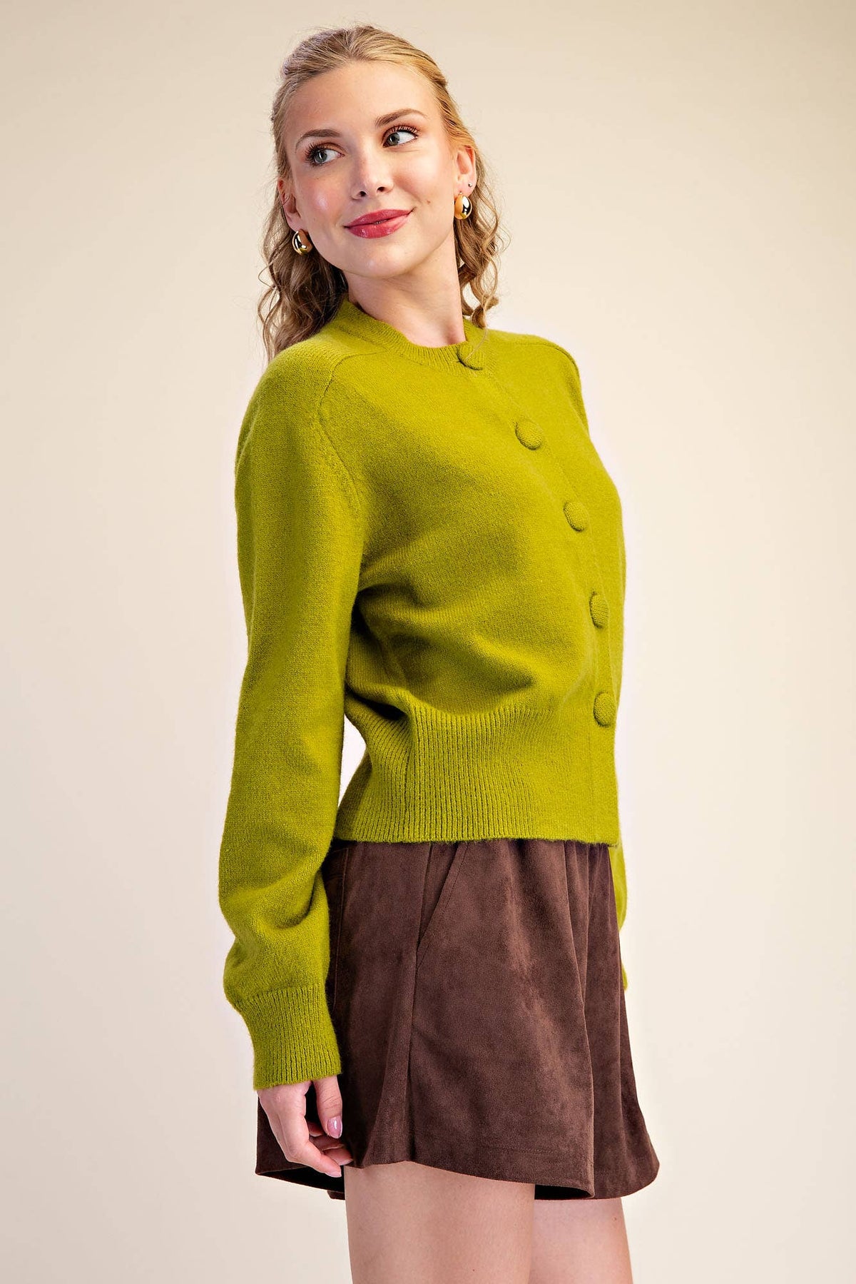 Button Closure Long Sleeve Sweater Cardigan