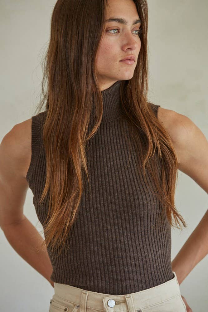 W1574 | Knit Turtleneck Sleeveless Pullover Top