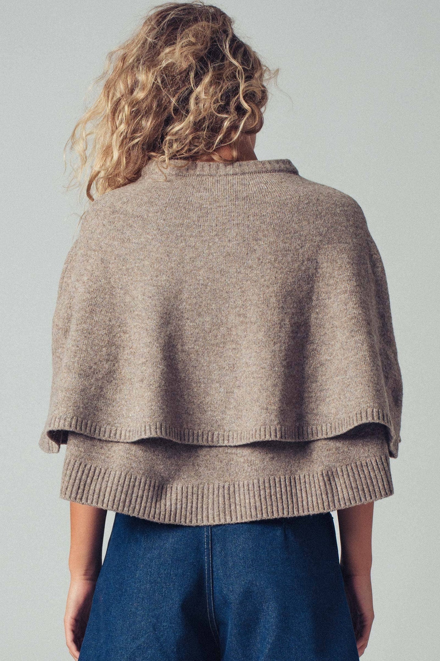 Chic Button-Front Wool Sweater Cape Layer