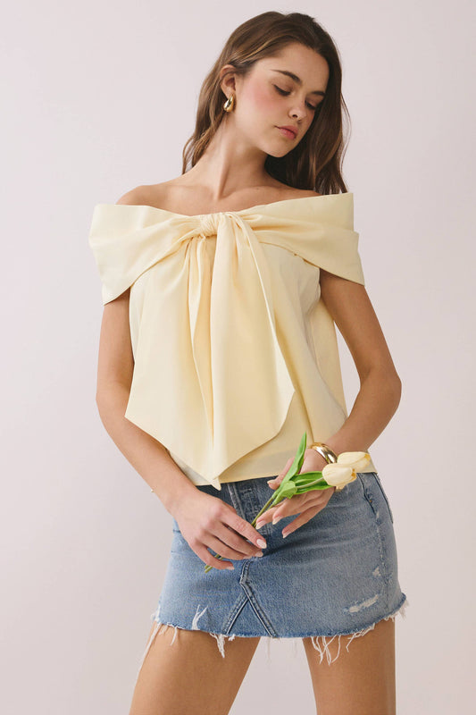 CT9079-Bow Accented Off The Shoulder Top