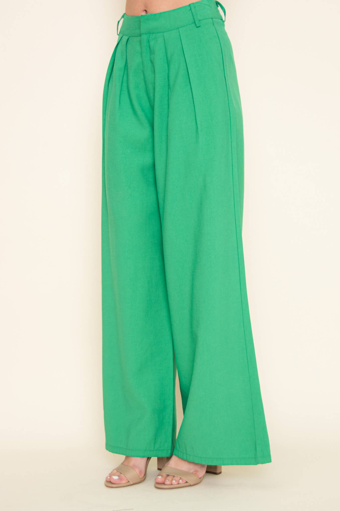 TRENDY PLEATED STRAIGHT LEG HIGH WAISTED TROUSERS -PI5491FO