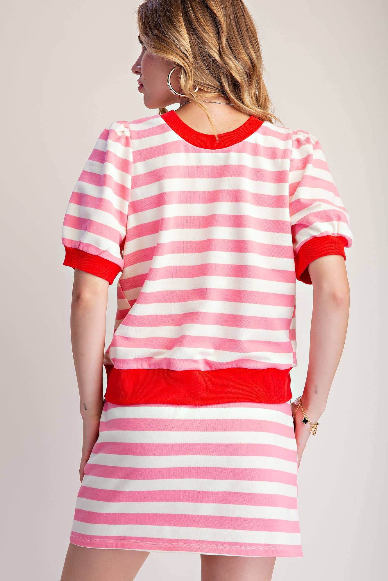 Stripe Sweatshirts Pullover Puff Sleeve