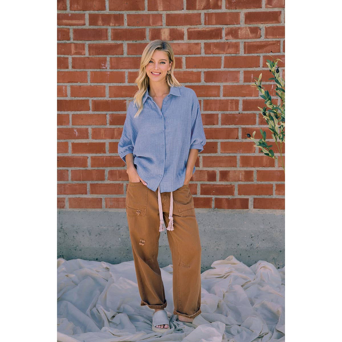 DENIM BLUE GAUZE OVERSIZED BUTTON DOWN SHIRT