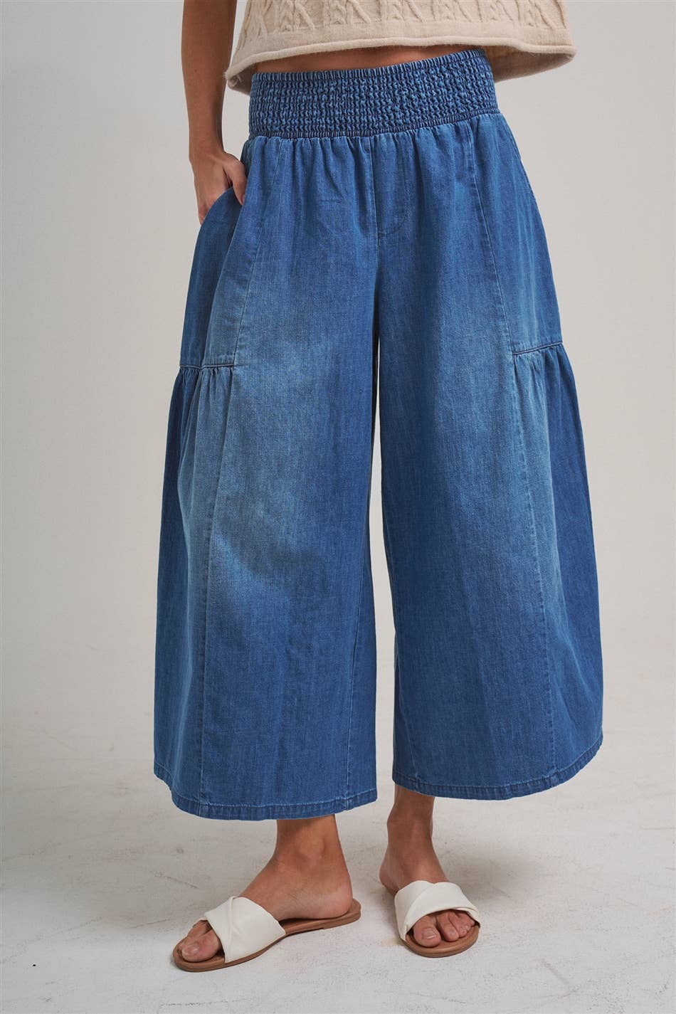 REAXED WIDE FLARED LEG BOHO WESTERN DENIM PANTS