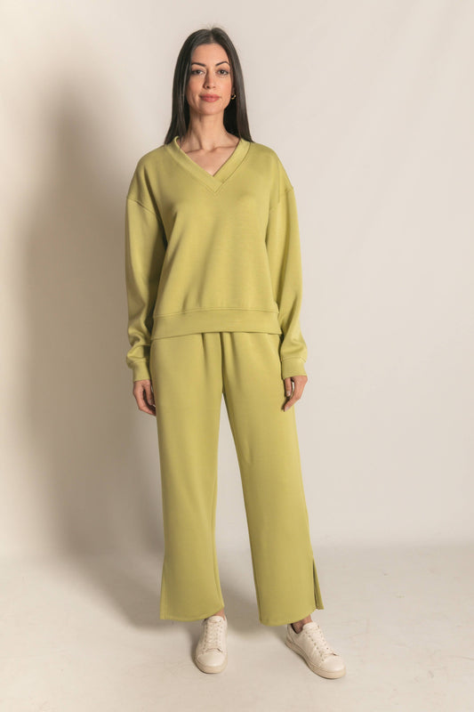 P. CILL Butter Modal Wide Leg Pants with Bottom Slits