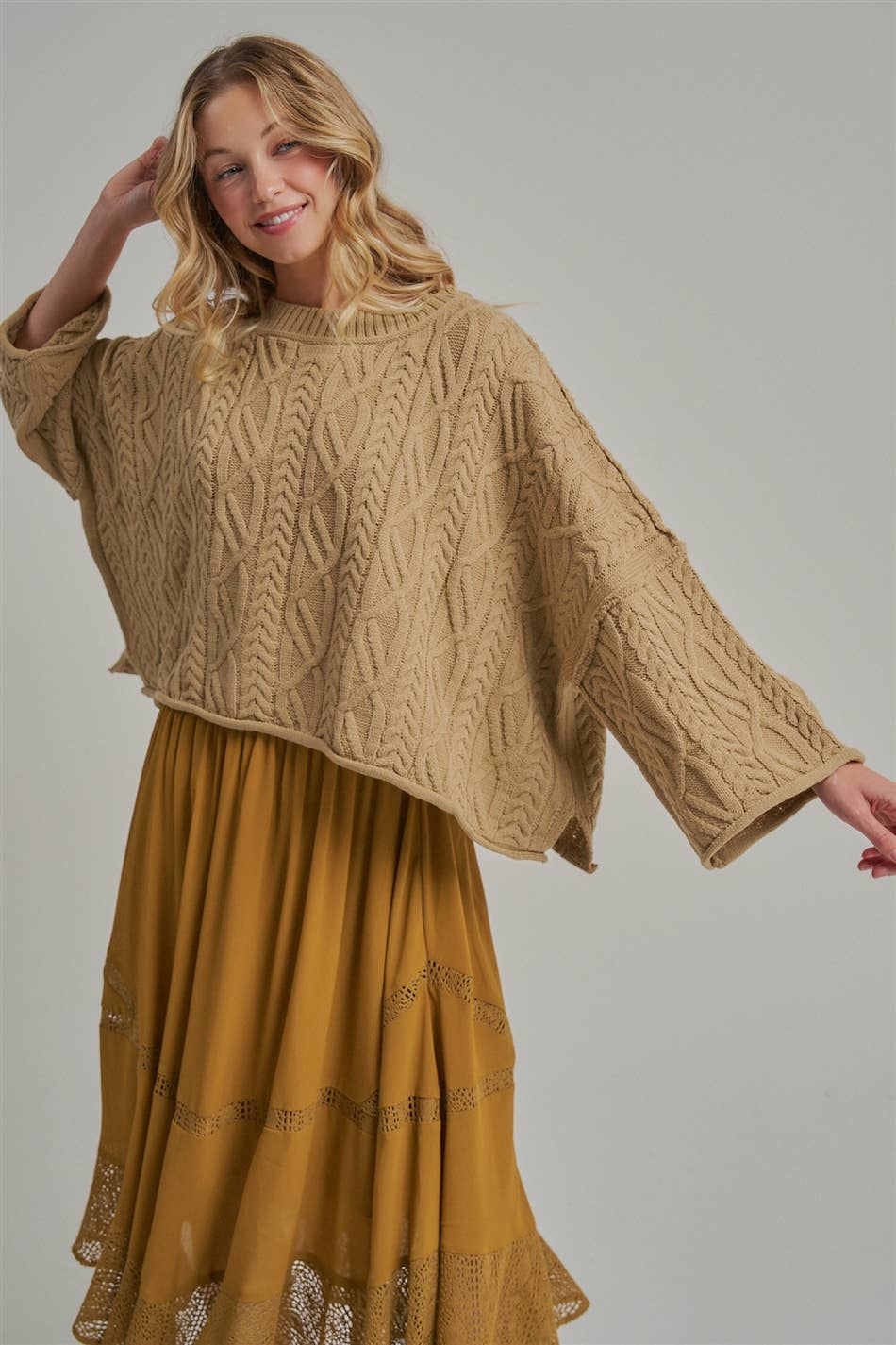 OVERSIZED CABLE KNIT CASUAL BOHO FALL SWEATERTOP_JLT00437-01