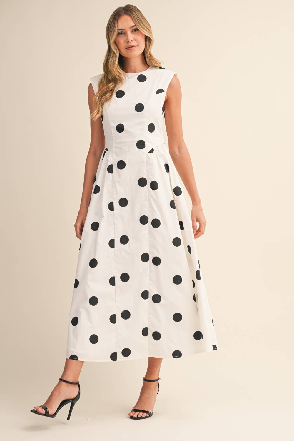 ID10037 SLEEVELESS POLKA DOT MIDI DRESS