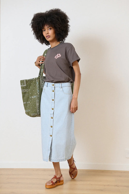 Denim midi skirt with slit - VAQUITA