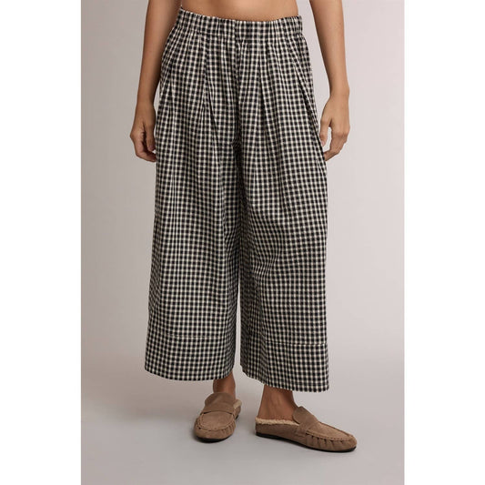 GINGHAM WIDE LEG PULL ON PANTS / WL26-14080
