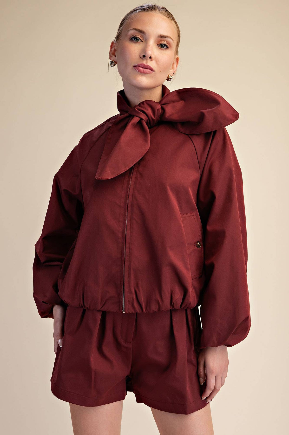 Scarf Collar Long Sleeve Puffy Jacket