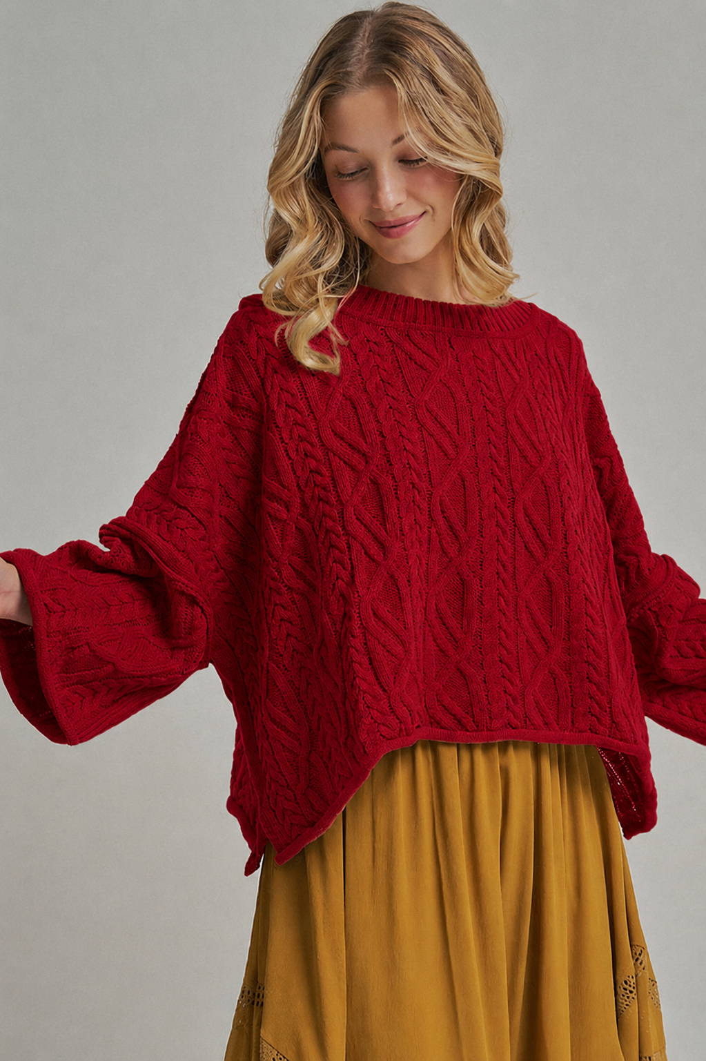 OVERSIZED CABLE KNIT CASUAL BOHO FALL SWEATERTOP_JLT00437-01