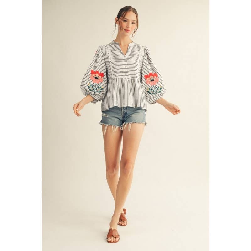 Embroidered Stripe Top