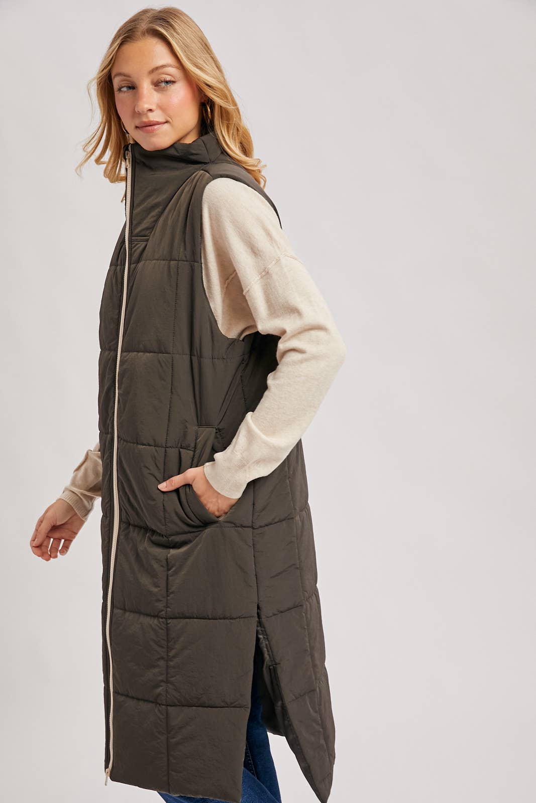 QUILTED LONGLINE PUFFER VEST