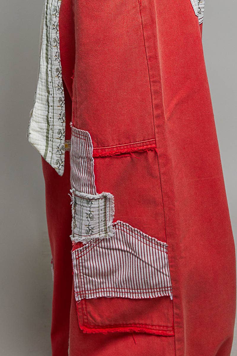 Stripe Patch High Rise Wide Leg Twill Pants