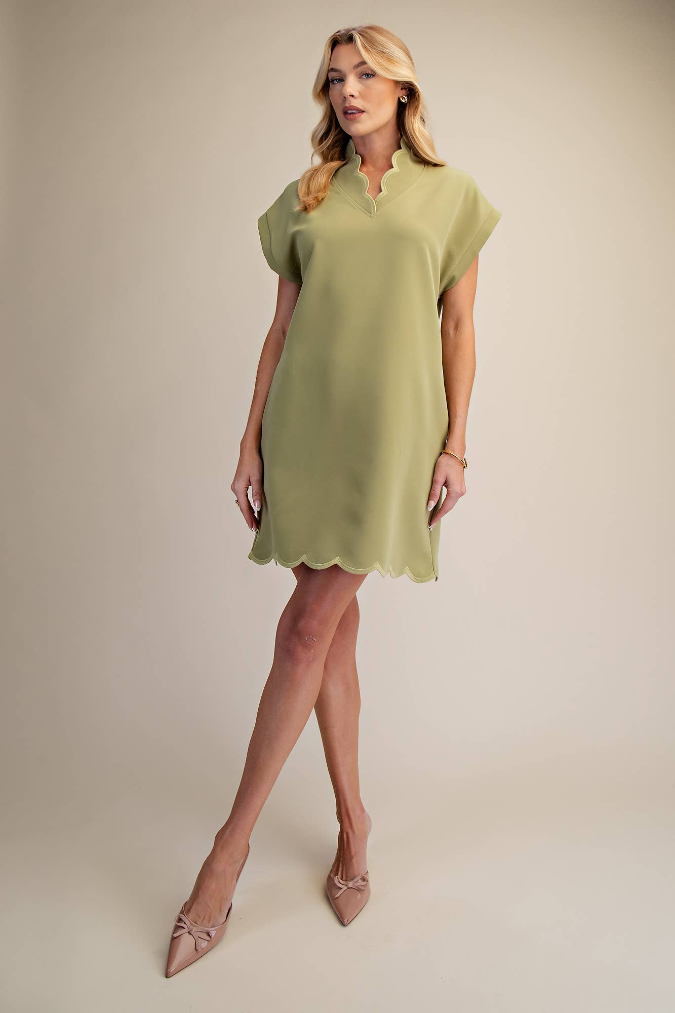 Scallop V-Neck Mini Dress