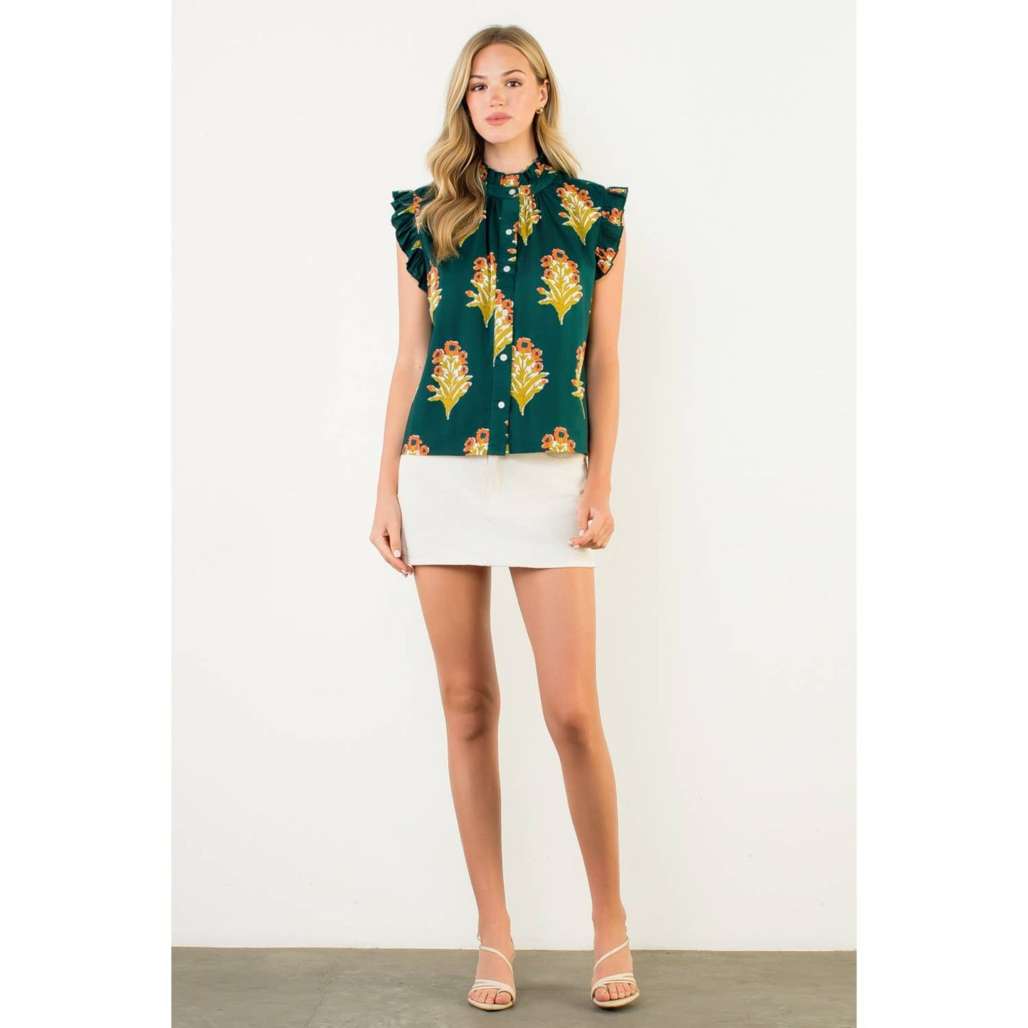 Flutter Sleeve Floral Detail Top